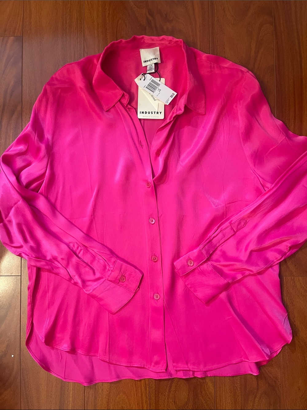 INDUSTRY Hot Pink Satin Button-Down Blouse